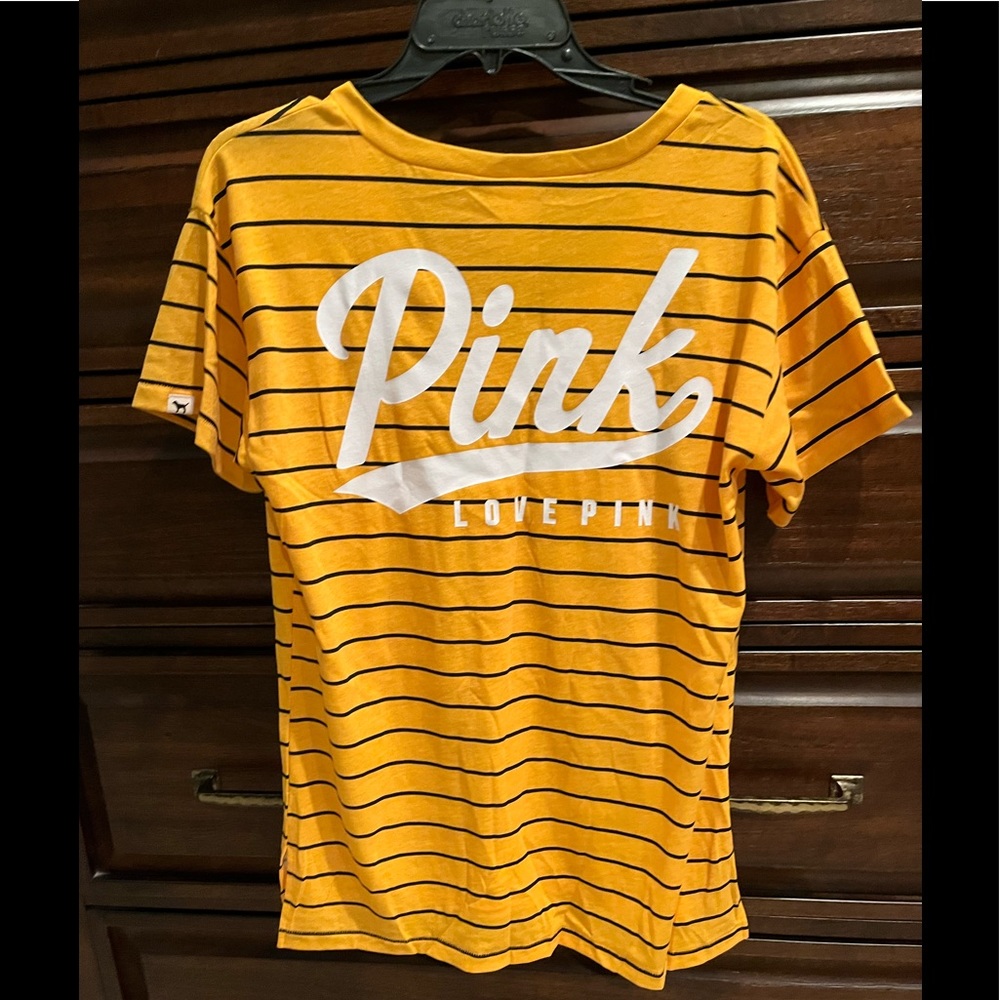 PINK Victoria Secrets yellow striped tshirt XS LOVE PINK